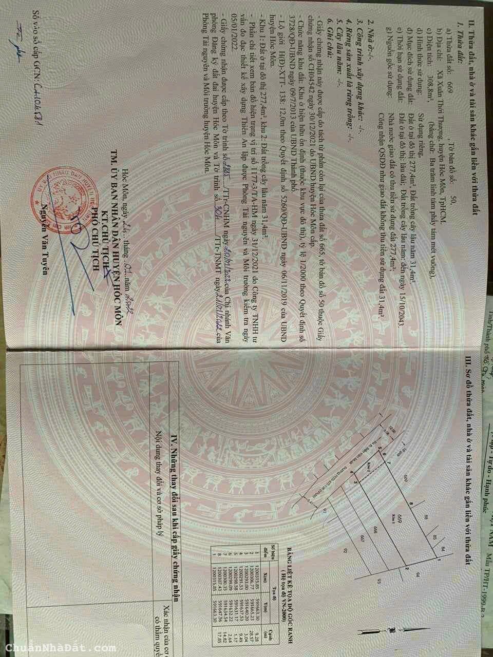 Đất thổ cư Hóc Môn dt 209m2 giá 9,5 tỷ