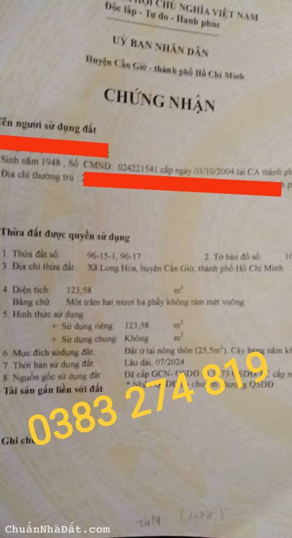 Bán đất tại Long Hòa 123m2 giá trọn sổ 1 tỷ 6 quy hoạch đất ở cách biển 200m