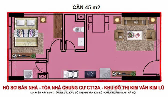 Chính chủ bán căn hộ 1 ngủ hướng Đông Nam, giá 2.2 tỷ tại KDT Kim Văn Kim Lũ 