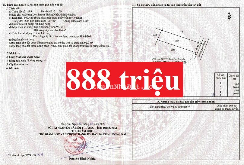 Còn 1 lô duy nhất 880tr/100m2 KDC Dầu Giây