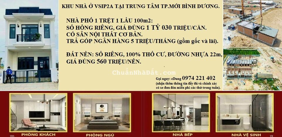  Nhà phố 2 tầng mặt tiền view công viên tại KCN VSIP2A, đường nhựa 13m