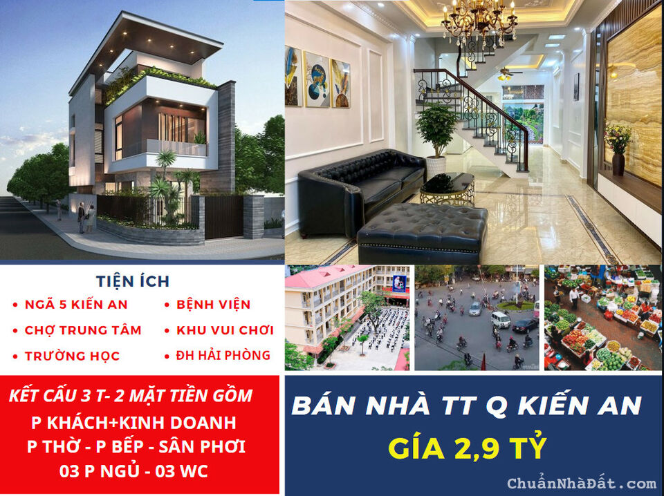 Bán nhà 3 tầng 2 mặt tiền trục đường phố kinh doanh gần TT Q Kiến An