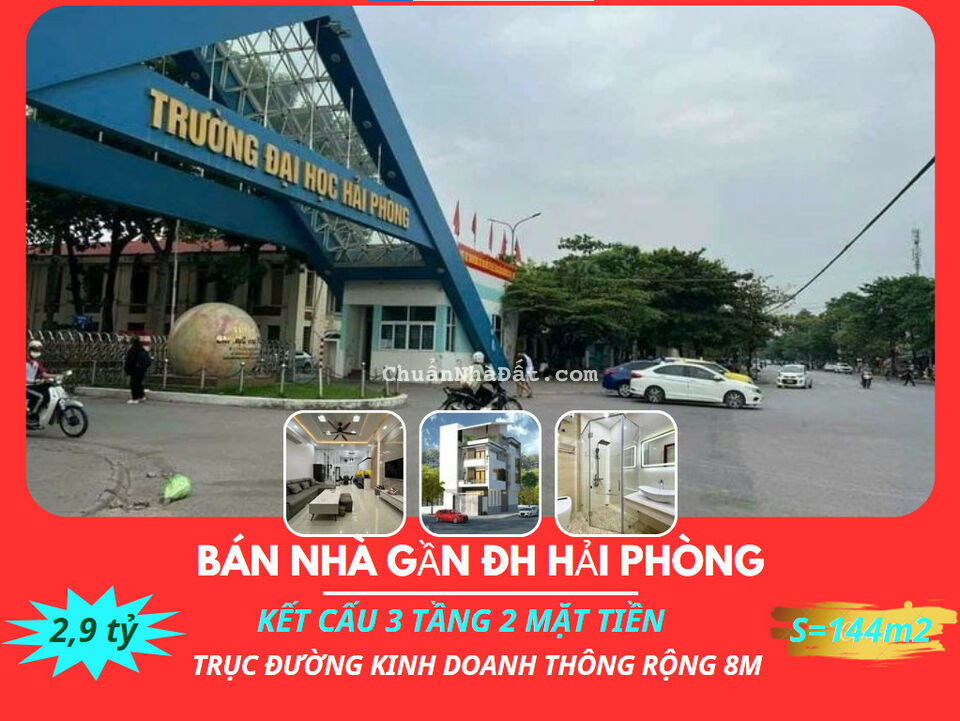 Bán nhà 3 tầng 2 mặt tiền trục đường phố kinh doanh gần ĐH Hải Phòng