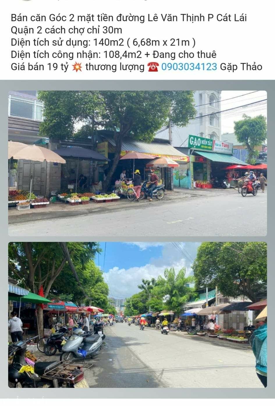 Chủ gửi Bán đất mặt tiền đường Lê Văn Thịnh Cát Lái Quận 2 ngay Chợ Cây Xoài Căn Góc ngang 6.68m