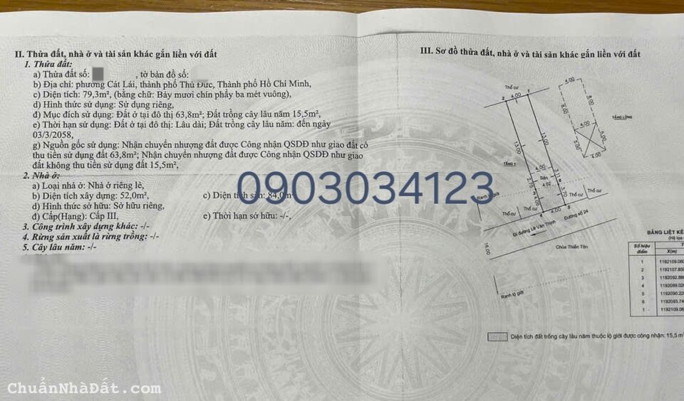 Bán nhà mặt tiền đường 24 phường Cát Lái Quận 2 DT 79,3m2 ngang 4m đường ô tô gần chợ Cây Xoài 