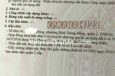 Bán đất mặt tiền đường 38 phường Bình Trưng Đông Quận 2 ngang 7,16m đg oto 2chieu