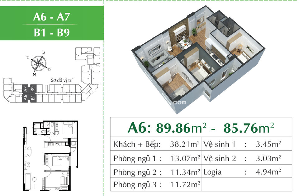 Căn 3PN, 86m2 chỉ từ 1,7 tỷ đẹp nhất Eco City Việt Hưng
