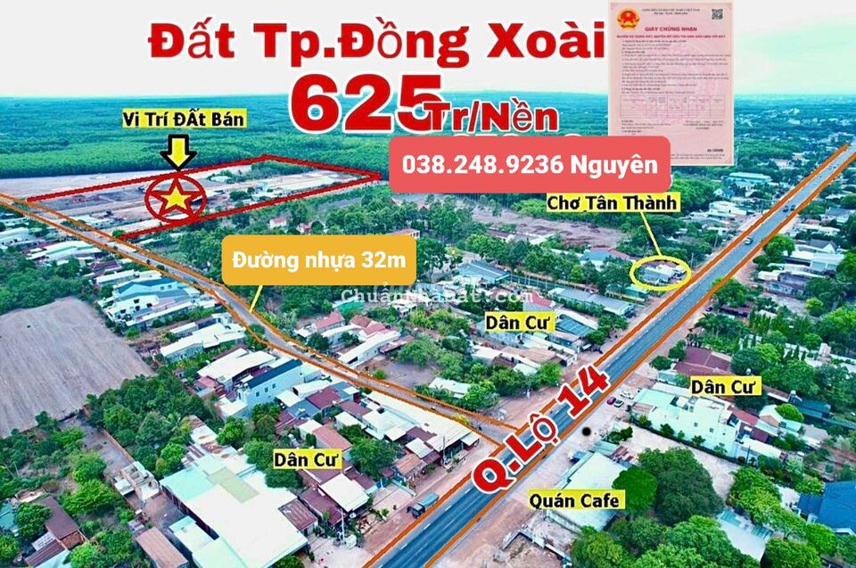 Đất sổ đỏ TP Đồng Xoài giá chỉ từ 625 triệu/ 200m2