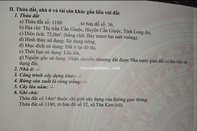 BÁn Đât Thổ SHR, đường Ô Tô, 72m2, Tân Kim, Cần Giuộc.