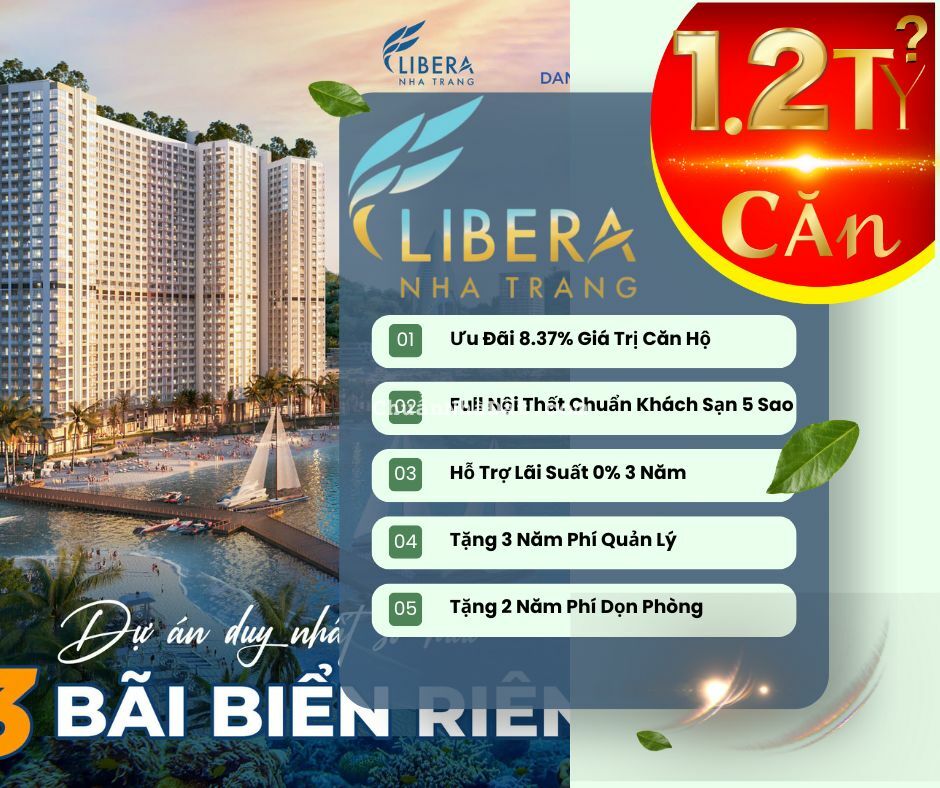 Đầu tư 1,35 tỷ (giá full đã VAT)-Thu về 12-21 triệu/tháng tại căn hộ sát biển full NT 5*