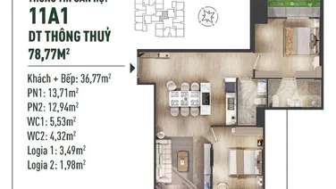Căn hộ 2PN - Mã 11A1 - Dự án The Fibonan