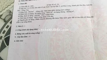 Miếg 5x20 thành phố Bà Rịa chỉ 795 triệu Không mua thì mua ở đâu ạ!!