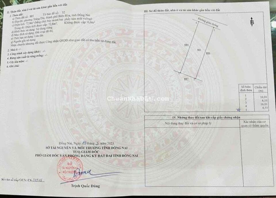 ĐẤT SỔ THỔ CƯ 100% Tp Biên Hoà