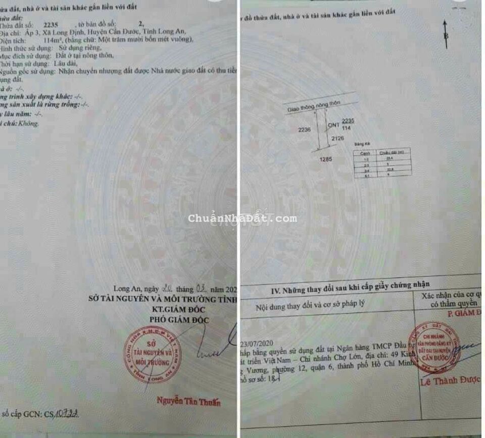 bán nhanh 114m thổ kdc phúc giang long định cần đước