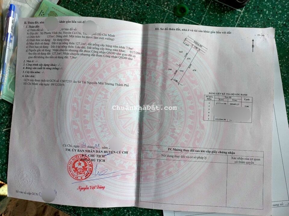 Đất thổ  đường Suối Lội, Phước Vĩnh An-Củ Chi, 135m2 SHR giá 470 triệu