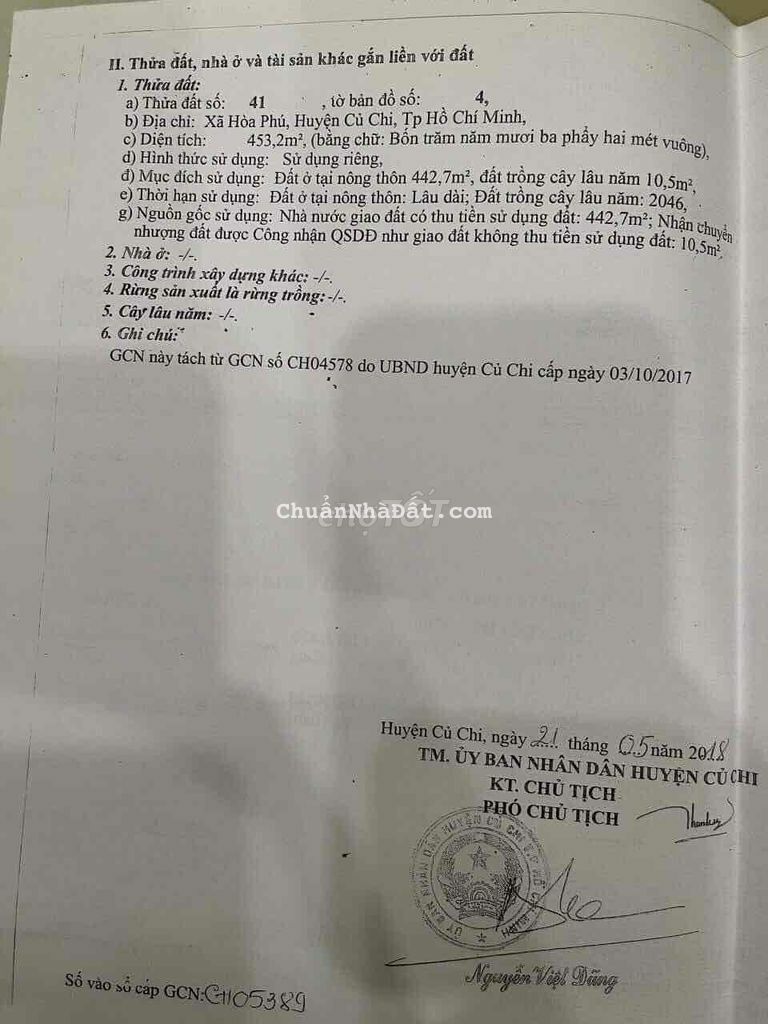 Đất thổ cư ngộp(10x45m),Hoà Phú,Củ Chi