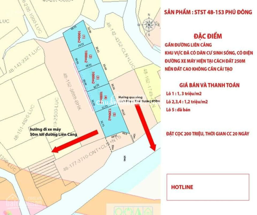 Đất nhà vườn xã Phú Đông, 1tr2/m2 lô 1000m2, view sông lớn thoáng mát, ngay đường dẫn Liên Cảng 40m