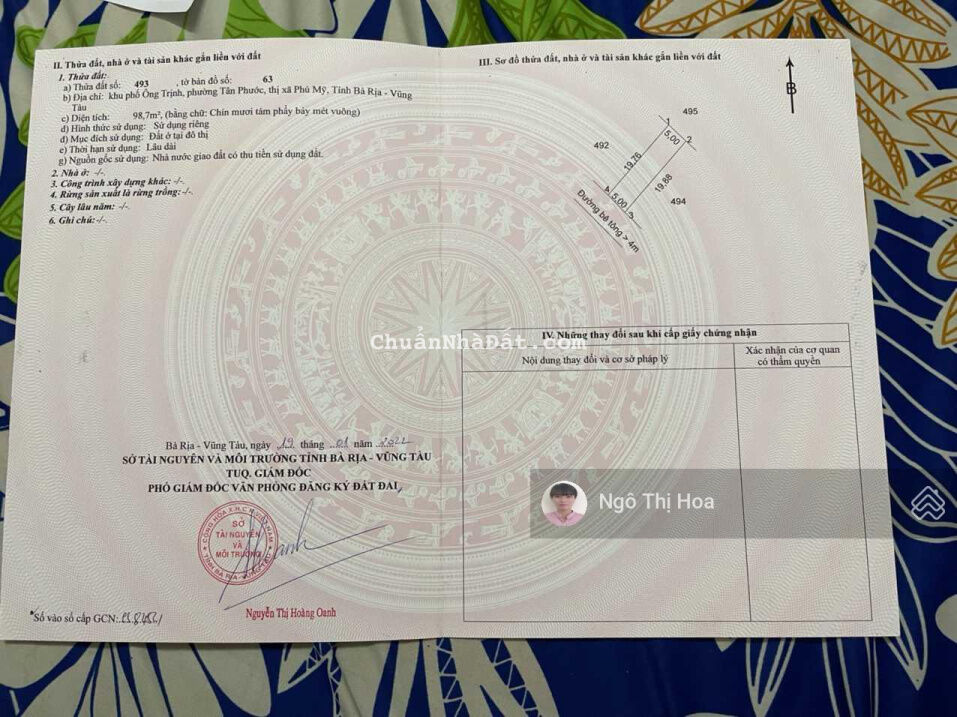 1,4 tỷ/100m2 đất Phường Tân Phước giáp trung tâm phú mỹ, ngã 3 Cái Mép vào 500m