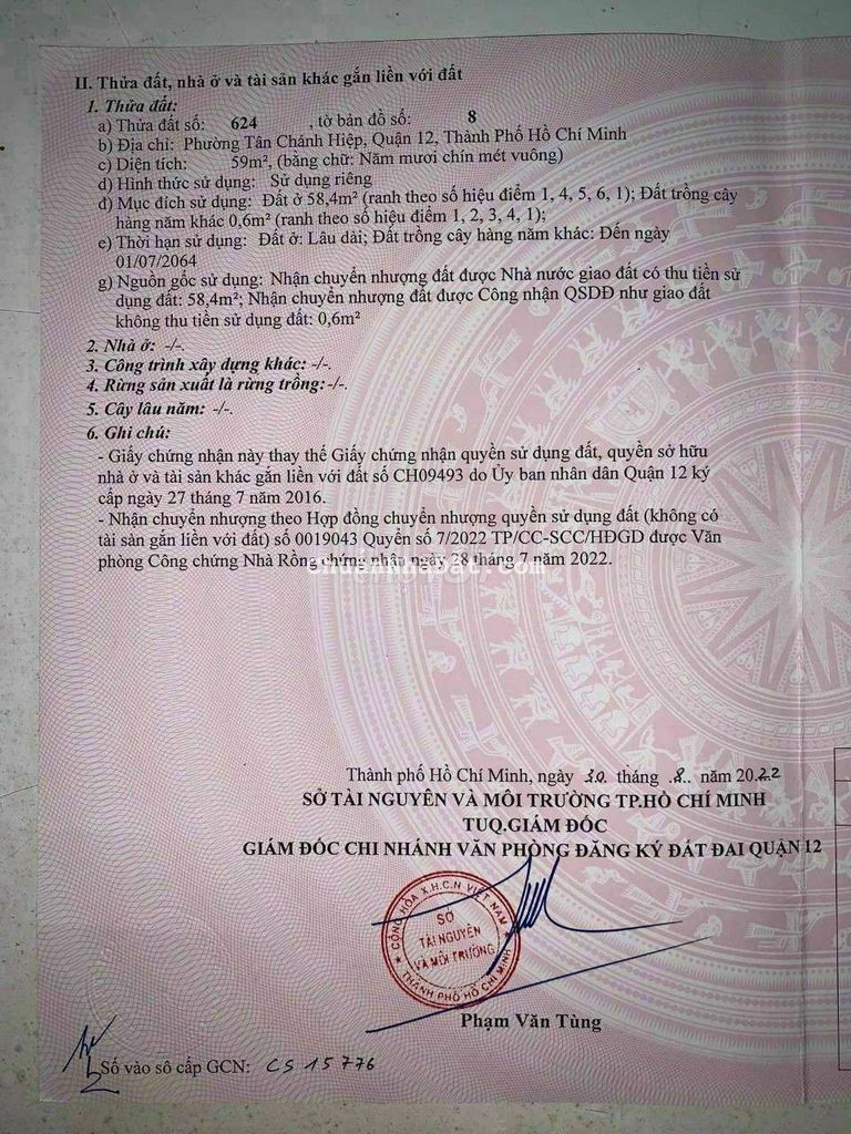 Đất 3,95x15 hai sẹc Lâm Thị Hố hẻm xe hơi