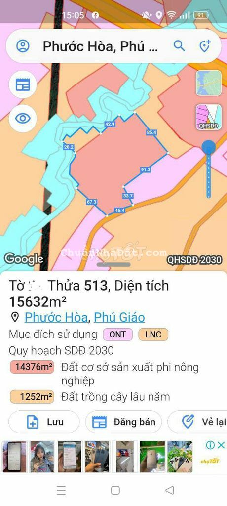 Đất công nghiệp SKC sản xuất xã Phước Hòa 15.600m Giá 18,7 tỷ