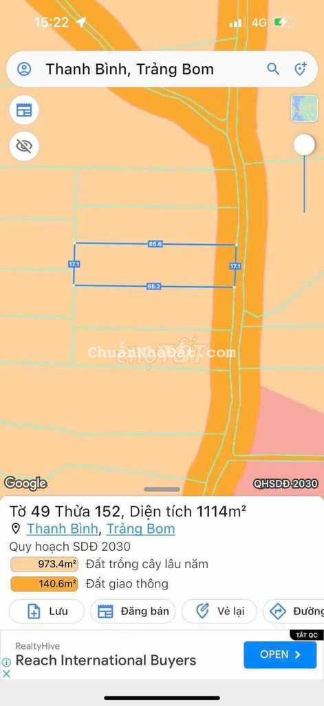 Đất sào sổ riêng 1000m2 xã Thanh Bình Trảng Bom 1,4tyxx