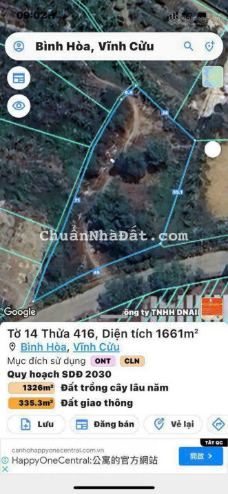 Bán 1661m2 đất Bình Hoà có 300m thổ cư, cách DT 768 chỉ 100m, đường xe tải giá 10 tỷ 0962097739 Đức