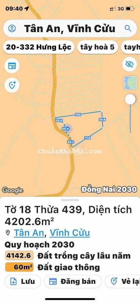 Bán 4sào2 xã đường hiện hữu xã Tân An Vĩnh Cửu Giá 1tỷ7